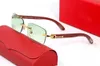 フレームレスサングラスデザイナーレディースメンズプラスチックレンズパイロットファッションレトロサングラス男性女性偏光ヴィンテージスポーツバッファローホーンメガネ眼鏡ボックス付き