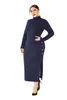 Elegante gestrickte Damen-Split-Kleid Winter-Seitenknöpfe Party-Bleistift-Maxi-Kleider Herbstmantel Wrap Plus Size 5XL Sexy Vestiods 210507