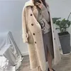 Höst Vinter Kvinnor Wool Fur Coat Koreanska Fashion Button Pocket Granules Sheep Shearing Jacket Lång överrock H477 211122