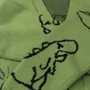 ヒップホップメンズニットセーター落書き恐竜パターン原宿特大の街路洗濯緩いカーディガンプルオーバー男性女性コート210812