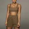 Casual Solid Sportswear Two Piece Sets Women Tracksuits Crop Top And Drawstring Shorts Matching Set Summer Athleisure Outfits