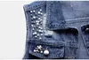 5XL Plus Size Gilet da donna senza maniche Gilet di jeans estivo Moda Casual Giacca di jeans corta Fori in rilievo Cappotto di jeans slim 210817
