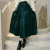Skirts Winter Velvet Long Boho Vintage Green/Blue Pleuche Cakee A-line Calf