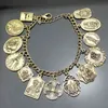 Vintage Gold Silver Plated Catholic Religious Church Medals Saints Pray for Us Cross Chain Bracelet Bangle Jewelry New