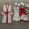 Pajamas For Women Pijama Mujer 4 Piece Set Sexy Ladies Pyjama Sleepwear Women Pajama Sets Sleep Lounge With Chest Pads Home Wear X0526