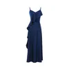 Vintage Summer Blue Satin Dress Women Spaghetti Strap Adjustable Ruffle Bodycon Backless Wrap Sexy Club Party Dresses 210608
