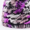 Winter Echt 100% Rex Fell Dicke Hüte Für Frauen Casual Gestreiften Bommel Gestrickte Mützen Hut frauen Weiche Kappe Beanie/Schädel Caps Oliv22