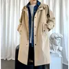 Legible Spring Autumn Trench Coat Men Casual Long Trench Man Solid Long Coat Male Hooded Men's windbreaker 211011