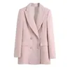 Costumes Femmes Blazers MaxDutti Angleterre Style Tweed Femmes et veste Office Dame Fashion Rose Couleur Texture Double Blazer occasionnel