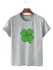 Damen-T-Shirt, vierblättriges Kleeblatt-Muster, bedruckt, lockere, lässige Rundhals-Kurzarm-T-Shirts