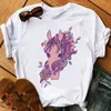 T-Shirt da donna Fashion Horse Head Flower Print Tshirt Donna Ulzzang Harajuku Manica corta Grunge Graphic Streetwear Tees Female