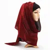 エスニック服の豪華なクリンクルキラキラムスリムイスラムショールゴールドシルクシルクソリッドヒジャーブ女性のしわ輝くハンカチフウラードバンダナ165