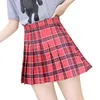 QRWR XS-3XL Plaid Sommer Frauen Rock Hohe Taille Nähte Student Plissee Nette Süße Mädchen Tanz Mini 210721