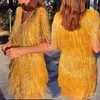 Letnia sukienka Kobiety Vintage Bodycon New Arrivals Yellow Sexy Tassel Mini Prom wieczór Party 210422