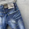 Jeans pour hommes 2022 Peinture en aérosol Ragged Slim Stretch Pantalon de moto brodé bleu clair