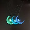 Jewelry Silver Plated Crescent Shaped Pendant Luminous Stone Beads Glow in the Dark Moon Necklace for Women Gift