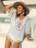 Salida De Playa Mujer 2021 Sexy Beach Cover Up Pareo Bathing Suit Coverup Swimwear Plus Size Embroidery Hand Hook Stitching Cape Women's