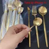 24pcs guld dinnerware set rostfritt stål porslin Kniv gaffel sked bestick diskmaskin säkra bestick gaffel 211229