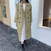 Корейский стиль Свободные негабаритные длинные женские траншеи для женской траншеи Пальто двубортной белкета леди плащ ветровка весенняя верхняя одежда серая 771i 210420