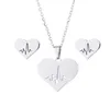 Stainless Steel Love Heart Necklace Women Gold Heartbeat Stud Earrings Jewelry Sets for Girls Wedding gift