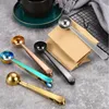 Coffee Scoop with Seal Clip Stainless Steel Tea Measuring Spoon Tools 2 in 1 Kitchen Supply Multicolor Silver Gold KDJK2104