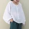 T-shirt O-Collo da donna primavera estate moda Plus Size manica a pipistrello allentata T-shirt in cotone e lino bianco Femme Top S306 210512