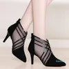 Chaussures habillées Fashion Mesh Cross Striped Lace Women Casual Pointed High Heels Pumps Sandals