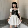 Ezgaga Chic Frauen Kleid Gefälschte Zwei Stück Bandage Patchwork Koreanische Mode Sommer Neue A-Line Kurzarm Schlanke Taille Kleider 210430