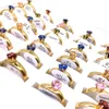 Commercio all'ingrosso 36PCs / LOT Anello da donna 4mm Argento Oro Acciaio inossidabile Zircone colorato Pietra Gioielli di moda Anelli Matrimonio Festa di fidanzamento Regali