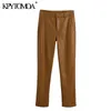 Pantaloni da donna con tasche laterali in ecopelle moda chic Pantaloni vintage alla caviglia con cerniera a vita alta Mujer 210416