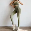 Women's hollow out gradient color sexy tunic yoga sports tracksuits seamless stretchy fabric padded vest and leggings twinset