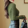 Женская кнопка с длинным рукавом o шеи тонкий базовый свитер женский корейский стиль теплый вязаный свитер ретро пуловер повседневная джемпер 210518