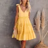 Letnie kobiety Mini Beach Sundress Spaghetti Pasek Wzburzyć Sexy Krótka sukienka 210415