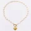 Naturlig barock pärla halsband kvinna rostfritt stål persika hjärta hänge guld boutique smycken julklapp fru retro