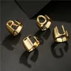 Hollow A-Z Letter Gold Color Metal Adjustable Opening Ring Initials Name Alphabet Female Party Chunky Wide Trendy Jewelry