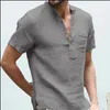 Magliette da uomo in lino con scollo a V di alta qualità T-shirt da uomo in tinta unita a maniche lunghe in cotone casual in lino M-3XL