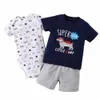 2018 Moda Neonato Set di abbigliamento estivo Bambini 100% cotone Vestiti Tuta corta + Pantaloncini + T-shirt 3 pezzi Vestiti per neonato G1023
