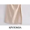 KPYTOMOA Women Chic Fashion With Draped Front Slit Linen Midi Skirt Vintage High Waist Back Zipper Female Skirts Mujer 210629