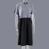 [EAM] Women Gray Spliced Big Size Ruffle Dress Round Neck Short Sleeve Loose Fit Fashion Spring Summer 1DD8184 210512