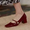 Elbise Ayakkabı Escarpins Perlés Mary Janes Dökün Femmes Chaussures en Cuir Verni Mi-Talons Bout Carré Pour Le Büro Koleksiyonu Printemps-Automne 220309