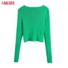 Tangada Femmes Vert Mince Tricoté Cardigan Pull Jumper Vintage Manches Longues Bouton-up Femelle Survêtement BE951 210609