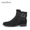 Sophitina النساء مريحة منخفضة كعب الكاحل الأحذية السوداء كيد من جلد الغزال مع الأحذية الديكور المعادن جودة الأحذية اليدوية PL1 210513