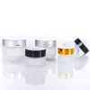 5 10 15 20 30 50 100G ML Thick Frosted Glass Straight Sided Jar with White Inner Liner and Gold Lids for Face Cream