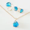 Necklace Earrings Set & Anniversary Romantic Style Rose 585 Gold Color Women Blue Cubic Zirconia Necklace/Ring/Earring