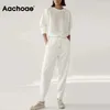 Aachoae Loose Casual White Women Tracksuit 2 Piece Set 2021 O Neck Pullover Sweatshirt High Waist Sweatpants Outfits Set Y0625