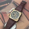 Высококлассные винтажные скелетные хронограф Quartz Sport Mens Mens Watch Bronze Heritage Aviation Aviation Камуфляжные кожа наручные часы Модные товары в Европе и Америке