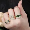 Monaco Luxury 585 Yellow Gold Green CZ Promise Ring for Women Wedding Engagement Dubai Punk Bridal Finger Rings R148 210714