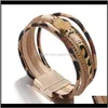 Braccialetti di perline Braccialetti Gioielli Delivery 2021 Stampa leopardo in pelle Multilayer geometrica Design in lega larga Bracciale fibbia magnetica Wo