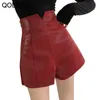 PUレザースカート女性夏のファッションハイウエストスリムサイドジッパーフライワイドレッグストレートショートパンツ女の子ブラックS-L 210601