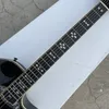 Guitarra eléctrica negra de cuerpo hueco de 6 cuerdas hecha a mano, cuerpo de fibra de carbono, diapasón de ébano, encuadernación de abulón, ecualizador de pastilla de preamplificador F-5T, sintonizadores blancos Vinage